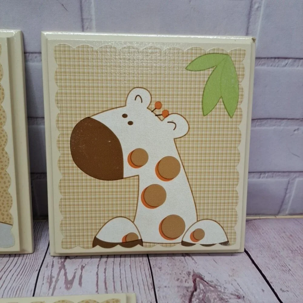 Safari Nursery Wall ArtWooden‎ Lot Of 5 Pictures 6x6 in